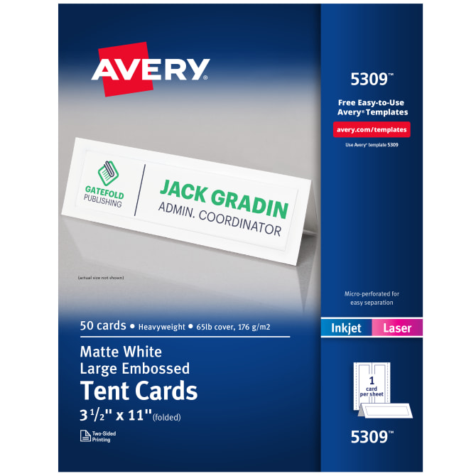 Avery® Printable Large Tent Cards, 3-1/2